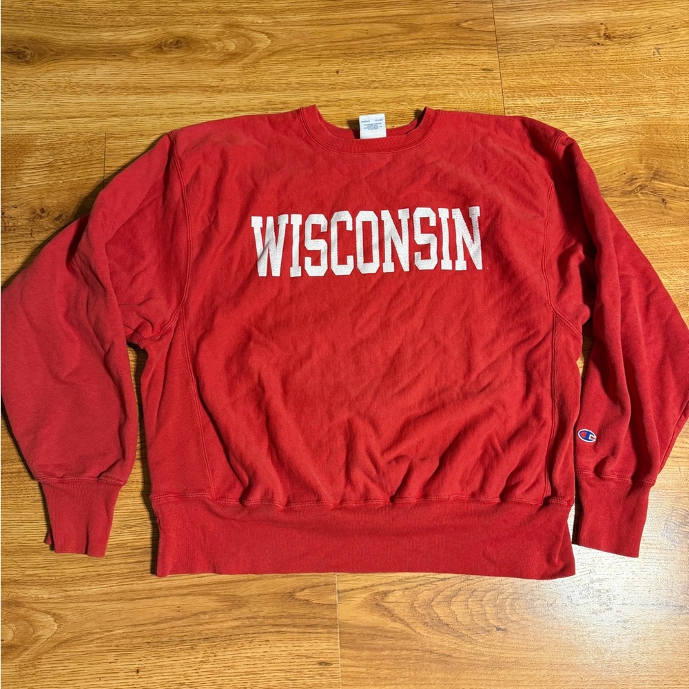 Vintage University Of Wisconsin Champion Reverse Weave Crewneck XL Red